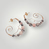 Gold Metal Half Hoop Post Earrings with Pink Rhodonite Beads