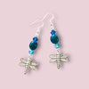 Blue Bead Dragonfly charm Dangle Earrings