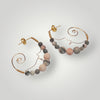 Gold Metal Half Hoop Post Earrings with Pink Rhodonite Beads
