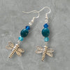 Blue Bead Dragonfly charm Dangle Earrings