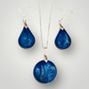 Resin Pendant Set Blue with Silver Highlights-Fayes Jewelry Designs