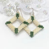 Fayes jewelry designs earrings Color Teal blue and ivory Seedbeads square diagonal earrings