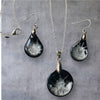Fayes Jewelry Designs Resin pendant necklace Round Black and Silver Resin Necklace Pendant Set Round Black and Silver Resin Necklace Pendant Set