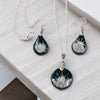Fayes Jewelry Designs Resin pendant necklace Round Black and Silver Resin Necklace Pendant Set Round Black and Silver Resin Necklace Pendant Set