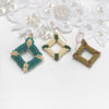 Fayes jewelry designs Teal blue and ivory Seedbeads square diagonal earrings