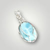 Larimar Pendant Necklace Oval Natural Stone in Soft Blue