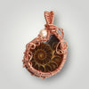 Ammonite Fossil Snail Copper Pendant with Freshwater Pearl