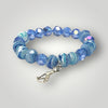 Teal Blue Faceted Bead Stretch Bracelet Cat Charm
