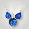 Resin Pendant Set Blue with Silver Highlights-Fayes Jewelry Designs
