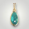 Exquisite 14k Gold Teal Diamond Briolette Pendant Necklace