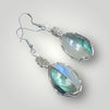 Moonstone Labradorite Drop Earrings Sterling Silver Oval Shape