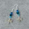 Blue Bead Dragonfly charm Dangle Earrings
