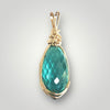 Exquisite 14k Gold Teal Diamond Briolette Pendant Necklace