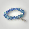 Teal Blue Faceted Bead Stretch Bracelet Cat Charm