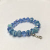 Teal Blue Faceted Bead Stretch Bracelet Cat Charm