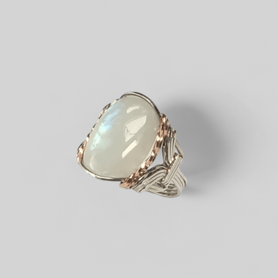 Fayes Jewelry Designs Adjustable silver ring Moonstone Ring Sterling Silver Rose Gold Ring