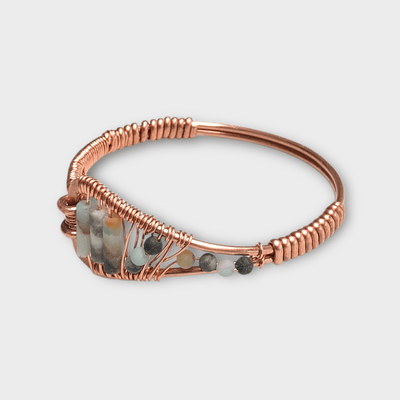 Fayes Jewelry Designs Bracelet Copper metal cuff with amazonite gemstone beads Copper metal cuff with amazonite gemstone beads