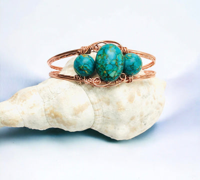 Fayes jewelry designs Bracelet Copper turquoise bead cuff bracelet