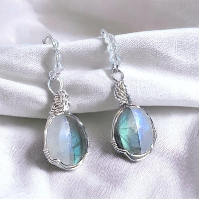 Fayes jewelry designs earrings Double blue flash Labradorite moonstone earrings