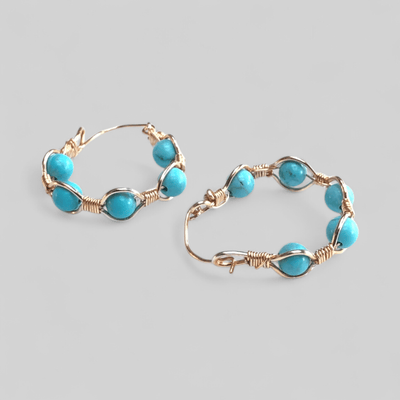 Fayes Jewelry Designs earrings Gold Cuff Earrings with Turquoise Beads Gold Cuff Earrings with Turquoise Beads