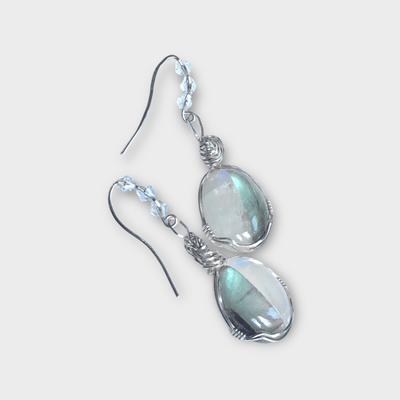 Fayes jewelry designs earrings Labradorite Moonstone Oval Drop earrings Labradorite Moonstone Oval Drop earrings