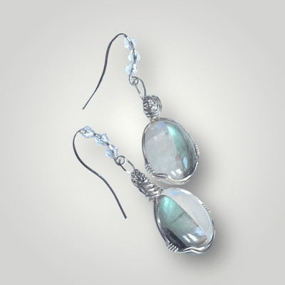 Fayes jewelry designs earrings Labradorite Moonstone Oval Drop earrings Labradorite Moonstone Oval Drop earrings