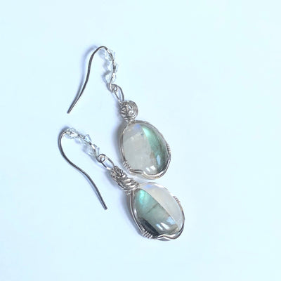 Fayes jewelry designs earrings Labradorite Moonstone Oval Drop earrings Labradorite Moonstone Oval Drop earrings