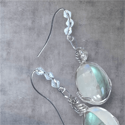 Fayes jewelry designs earrings Labradorite Moonstone Oval Drop earrings Labradorite Moonstone Oval Drop earrings