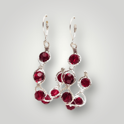 Fayes Jewelry Designs earrings Ruby bead silver metal dangle earrings Ruby bead silver metal dangle earrings