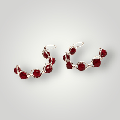 Fayes Jewelry Designs earrings Ruby bead sterling silver cuff earrings Ruby bead sterling silver cuff earrings