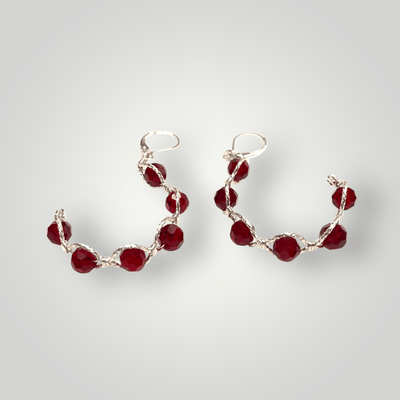 Fayes Jewelry Designs earrings Ruby bead sterling silver cuff earrings Ruby bead sterling silver cuff earrings