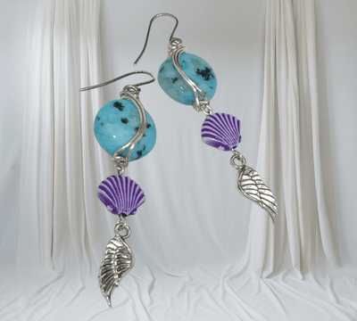 Fayes jewelry designs earrings Turquoise bead silver dangle earrings Turquoise bead silver dangle earrings