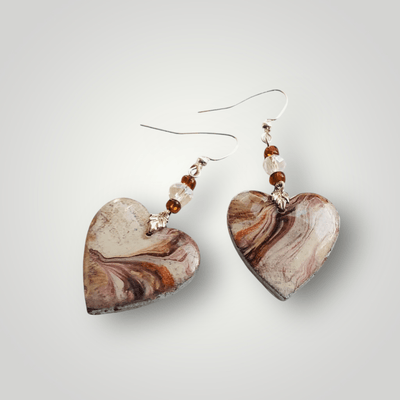 Heart wood dangle earrings metal hook