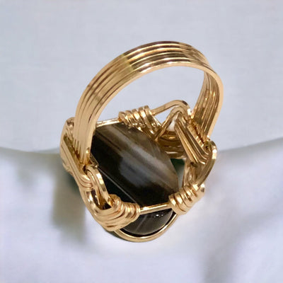 Fayes jewelry Designs Gold ring Men’s gold ring  agate gemstone