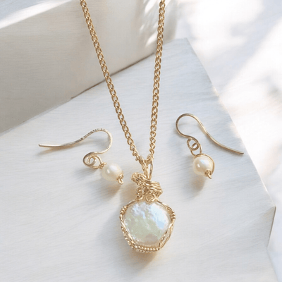 Fayes jewelry designs Necklace pendant Adults Coin Pearl gold necklace matching earrings dainty set