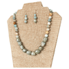 Fayes jewelry designs Necklace pendant Lever back Aquamarine natural barrel gemstone bead necklace and earring set various shades of green