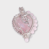 Fayes jewelry designs Pendant Heart with 925 silver surround  pendant rose pink beads attached angle charm attached to top of heart necklace Rose quartz heart pendant