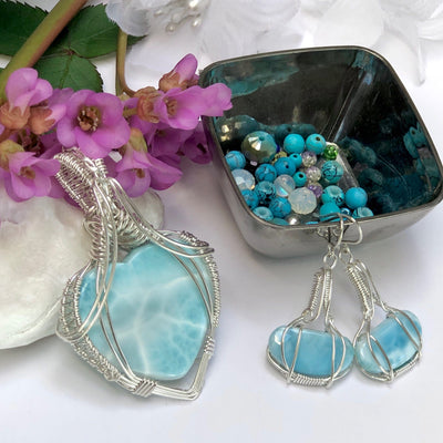 Fayes jewelry designs Pendant Larimar necklace pendant silver set