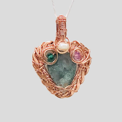 Fayes jewelry designs Pendant Moss agate pendant copper jewellery