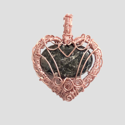 Fayes jewelry designs Pendant Turitella agate fossil gemstone copper pendant