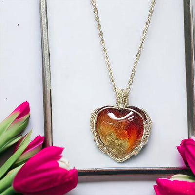 Fayes jewelry designs Resin Heart resin 925 silver pendant necklace