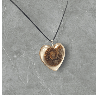 Fayes Jewelry Designs Resin pendant Ammonite Fossil Necklace Pendant Resin Heart Ammonite Fossil Necklace Pendant Resin Heart