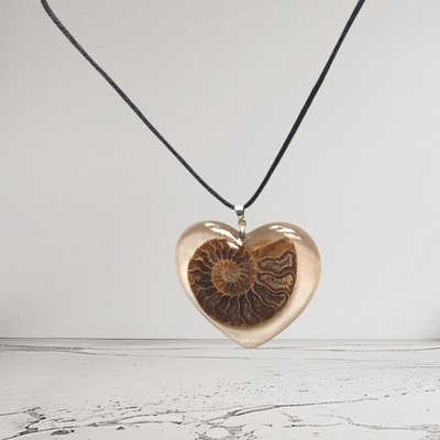 Fayes Jewelry Designs Resin pendant Ammonite Fossil Necklace Pendant Resin Heart Ammonite Fossil Necklace Pendant Resin Heart