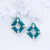 Teal blue and ivory Seedbeads  square diagonal earrings