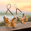 Fayes jewelry designs Wood Wood butterfly dangle earrings petite seedbead and 925 silver lever back attachment