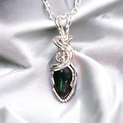 Fayesjewelry Designs Jewellery Petite black Ethiopian opal set in 925 silver necklace