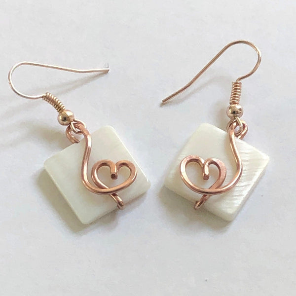 Rose Gold Square Shell Heart Drop Earrings – Fayes Jewelry Designs